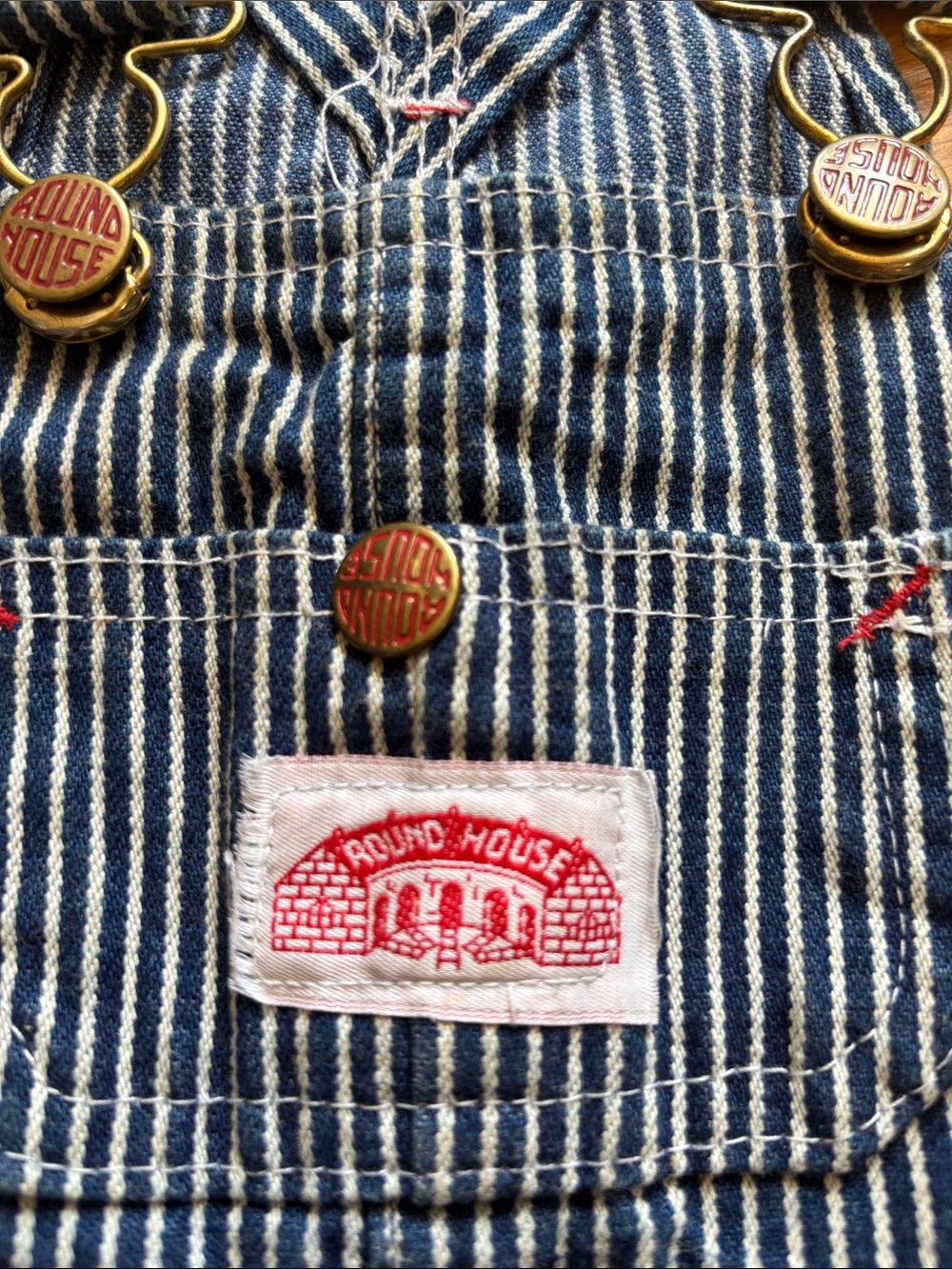 Striped Denim Overalls - Navy/White- kids size 7 - Picture 3 of 4